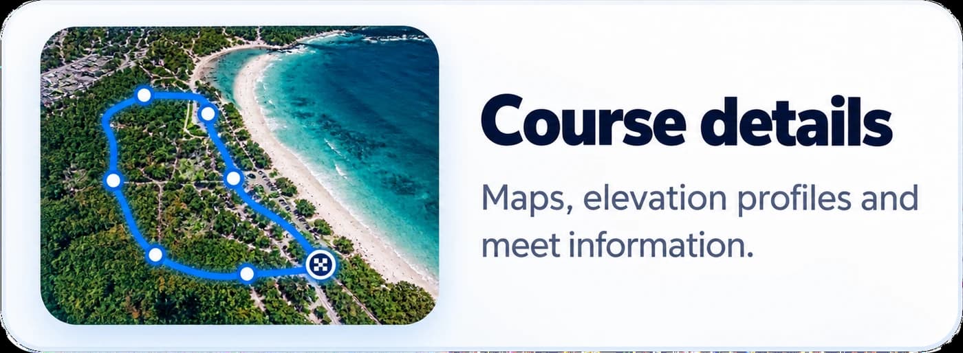 Course details: maps, elevation profiles and meet information.